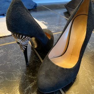 Giuseppe Zanotti Design black suede heels with jeweled heels.